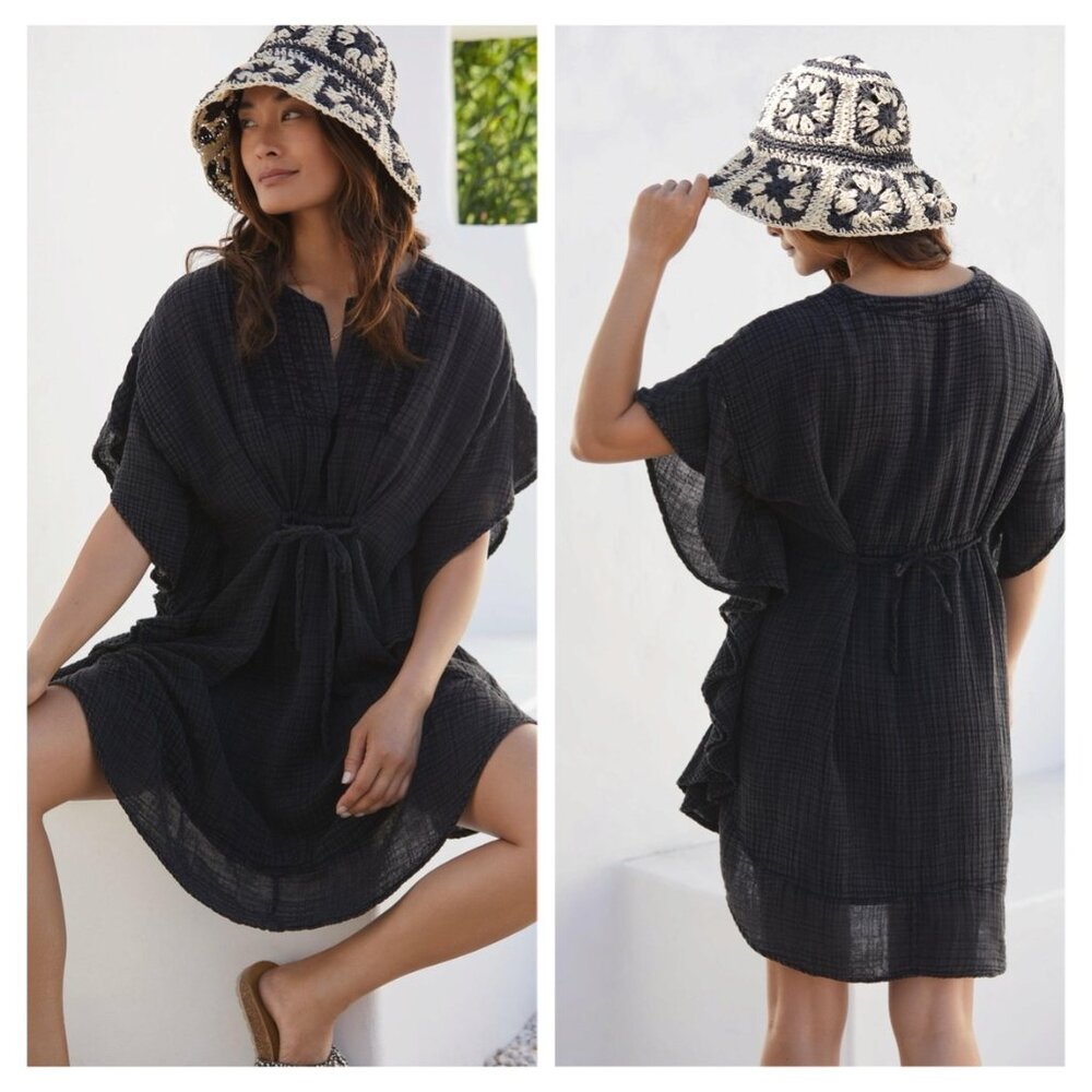 NWT Anthropologie The Liliana Ruffle Sleeve Cover-Up Mini Dress in Black